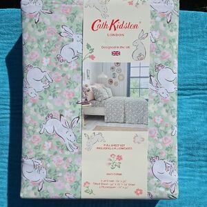Cath Kidston Green Pink Bunny Floral Full Sheet Set 100% Cotton Spring Easter